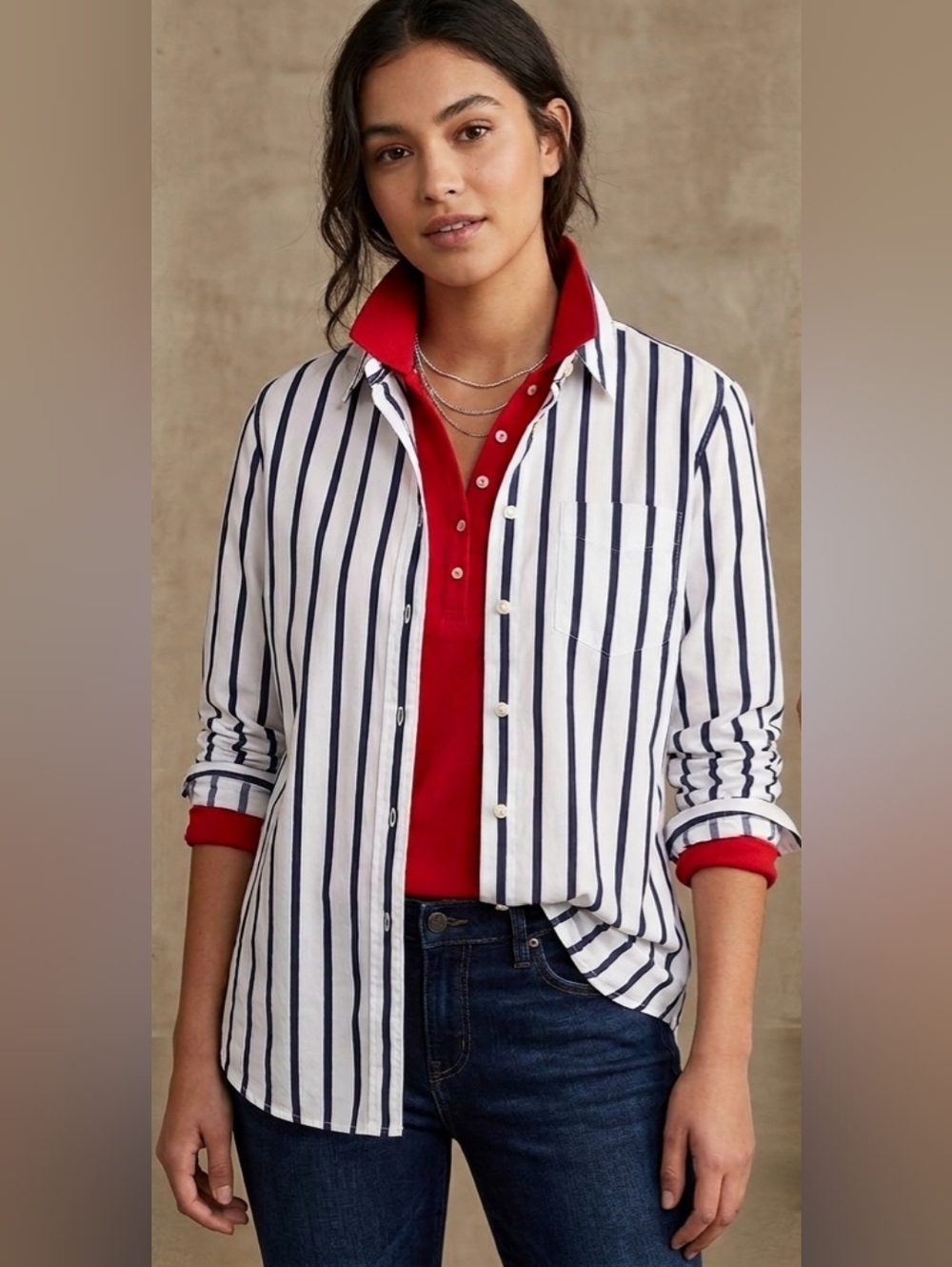 Vtg Tommy Hilfiger Navy and White Striped Button Down Shirt